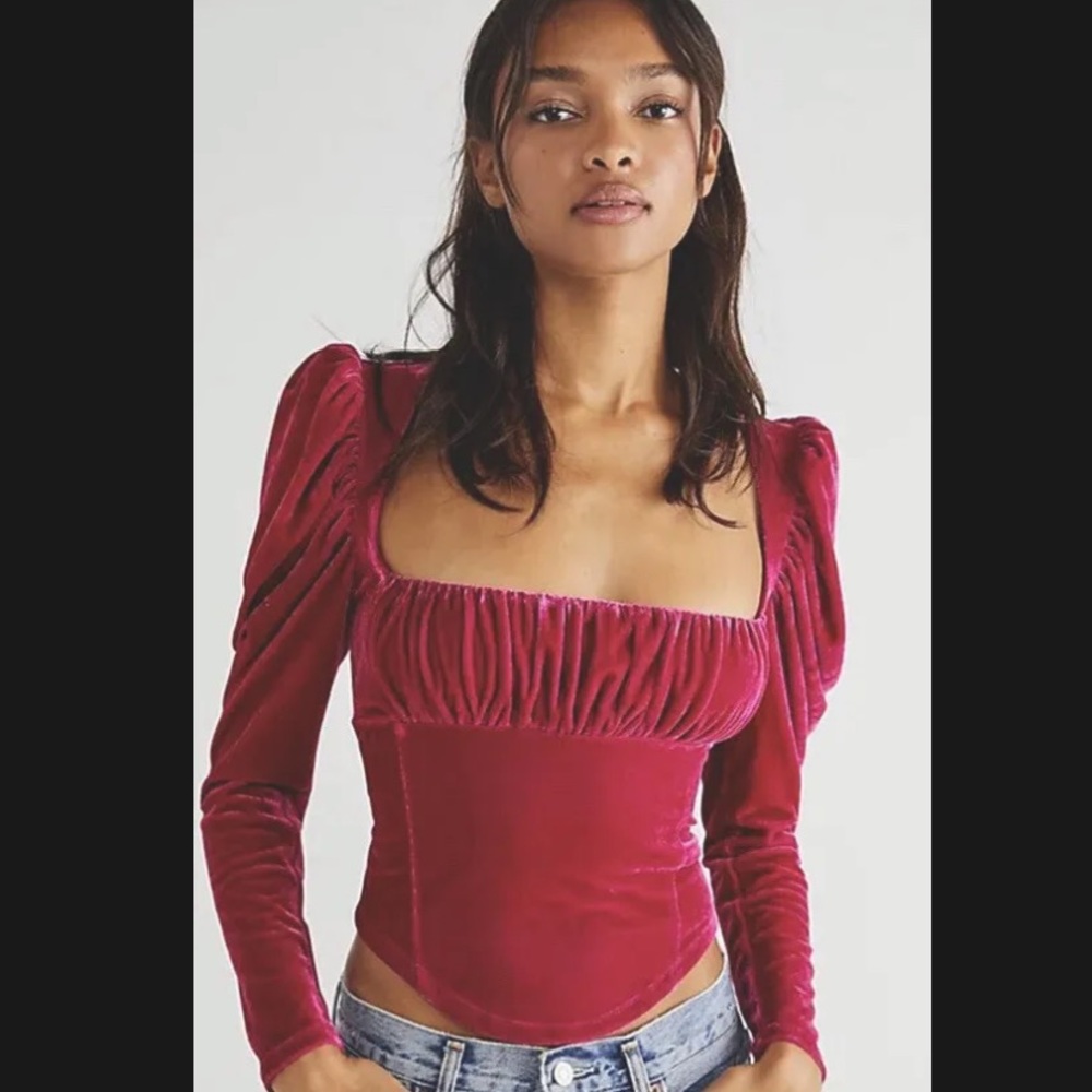 Free people Hold Me Puff Sleeve Velvet Top